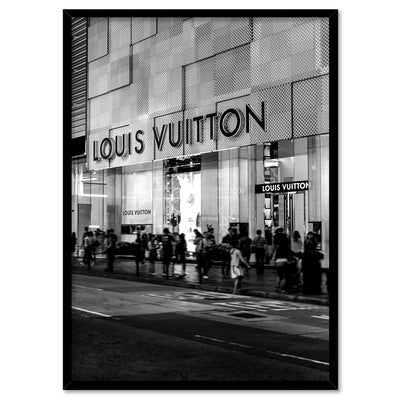 Louis V Entrance B&W - Art Print, Poster, Stretched Canvas, or Framed Wall Art Print, shown in a black frame