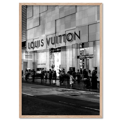 Louis V Entrance B&W - Art Print, Poster, Stretched Canvas, or Framed Wall Art Print, shown in a natural timber frame