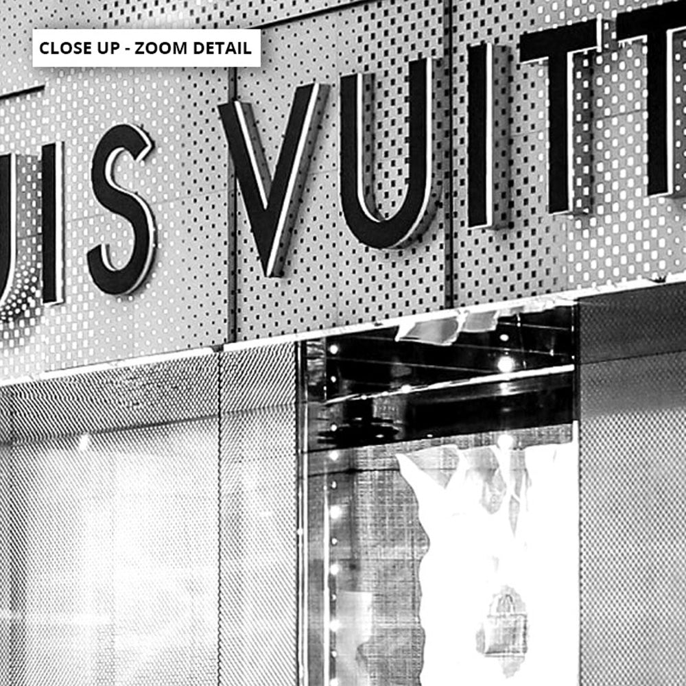 Louis V Entrance B&W - Art Print, Poster, Stretched Canvas or Framed Wall Art, Close up View of Print Resolution