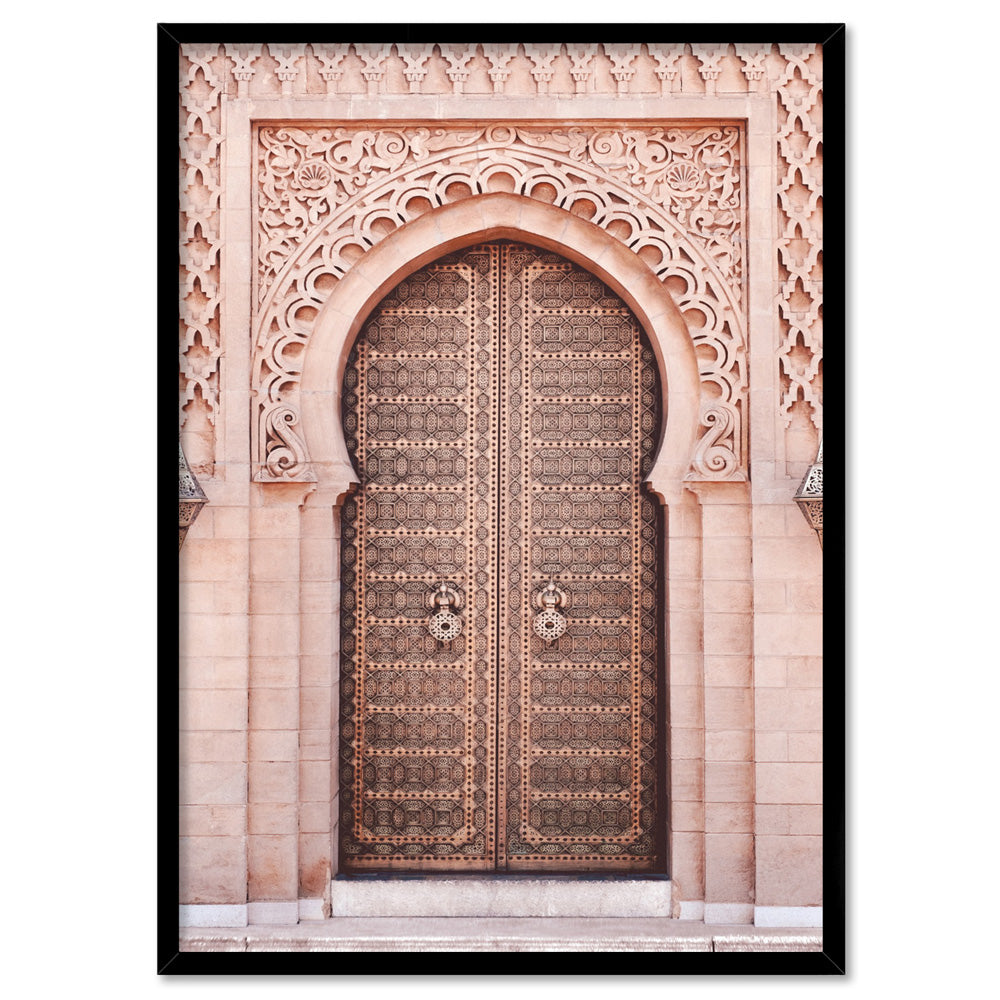 Moroccan Doorway in Blush - Art Print, Poster, Stretched Canvas, or Framed Wall Art Print, shown in a black frame