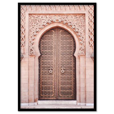 Moroccan Doorway in Blush - Art Print, Poster, Stretched Canvas, or Framed Wall Art Print, shown in a black frame
