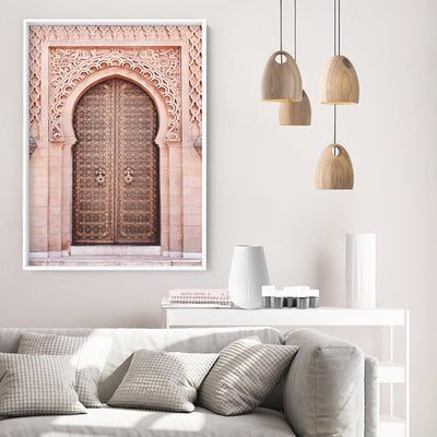 Moroccan Doorway in Blush - Art Print, Poster, Stretched Canvas or Framed Wall Art Prints, shown framed in a room