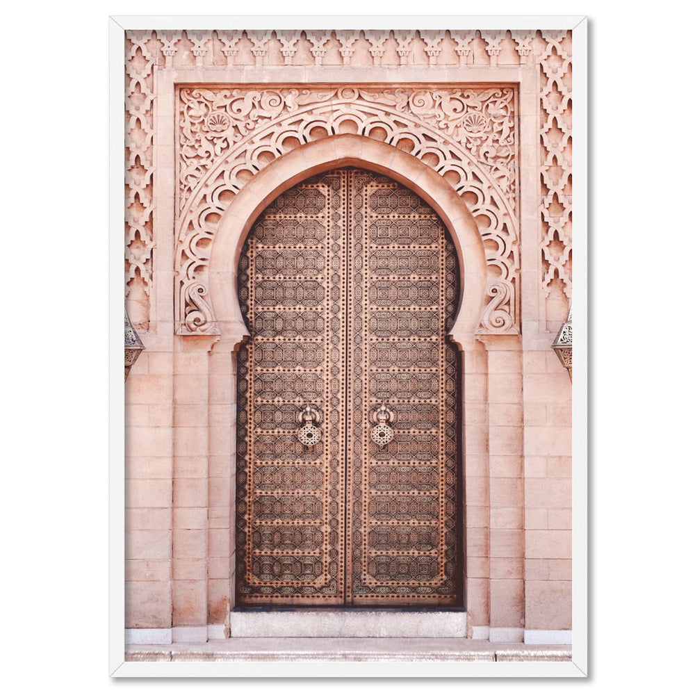 Moroccan Doorway in Blush - Art Print, Poster, Stretched Canvas, or Framed Wall Art Print, shown in a white frame