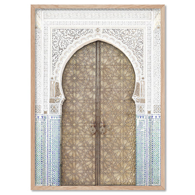 Golden Doorway Morocco - Art Print, Poster, Stretched Canvas, or Framed Wall Art Print, shown in a natural timber frame