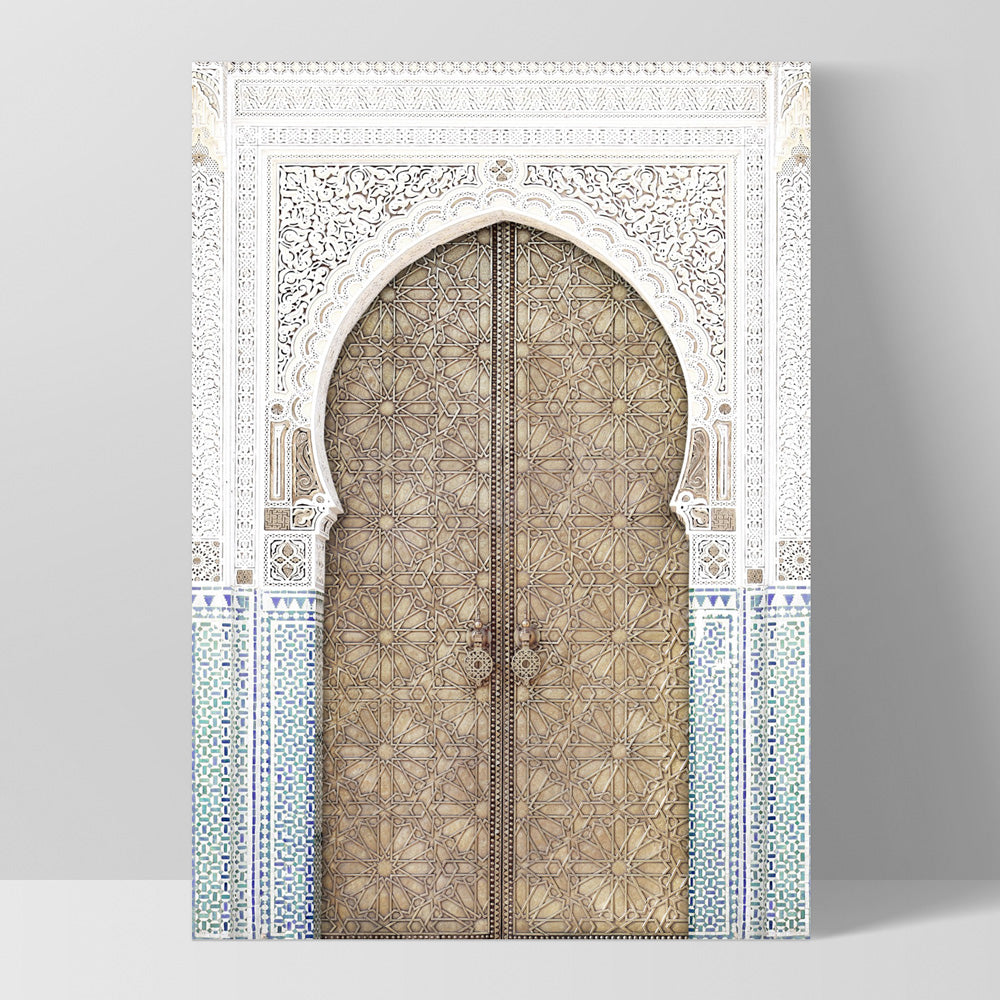 Golden Doorway Morocco - Art Print, Poster, Stretched Canvas, or Framed Wall Art Print, shown as a stretched canvas or poster without a frame