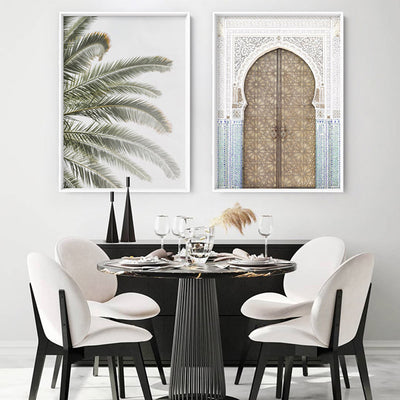 Golden Doorway Morocco - Art Print, Poster, Stretched Canvas or Framed Wall Art, shown framed in a home interior space