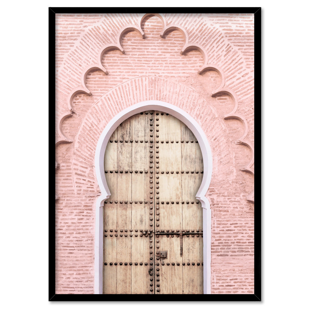 Blushing Arch Doorway Marrakech - Art Print, Poster, Stretched Canvas, or Framed Wall Art Print, shown in a black frame