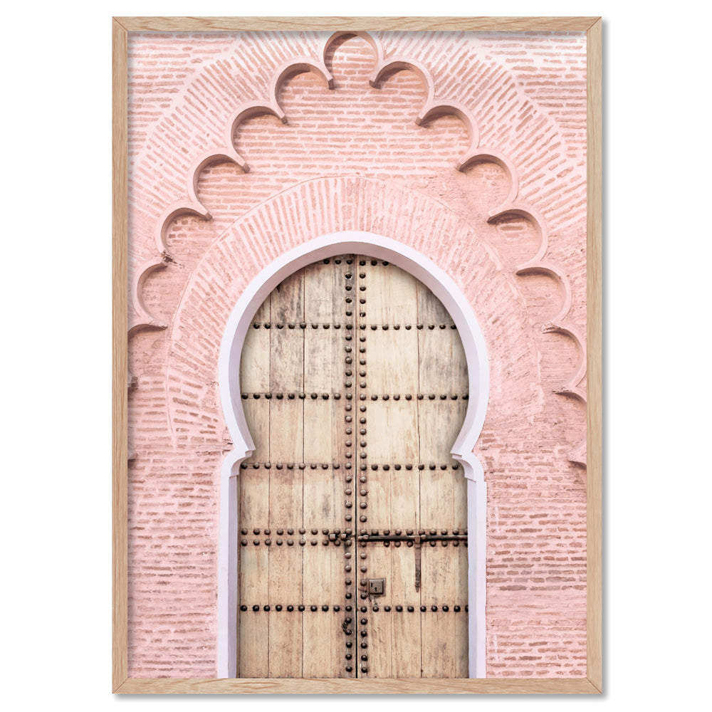 Blushing Arch Doorway Marrakech - Art Print, Poster, Stretched Canvas, or Framed Wall Art Print, shown in a natural timber frame