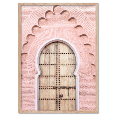 Blushing Arch Doorway Marrakech - Art Print, Poster, Stretched Canvas, or Framed Wall Art Print, shown in a natural timber frame