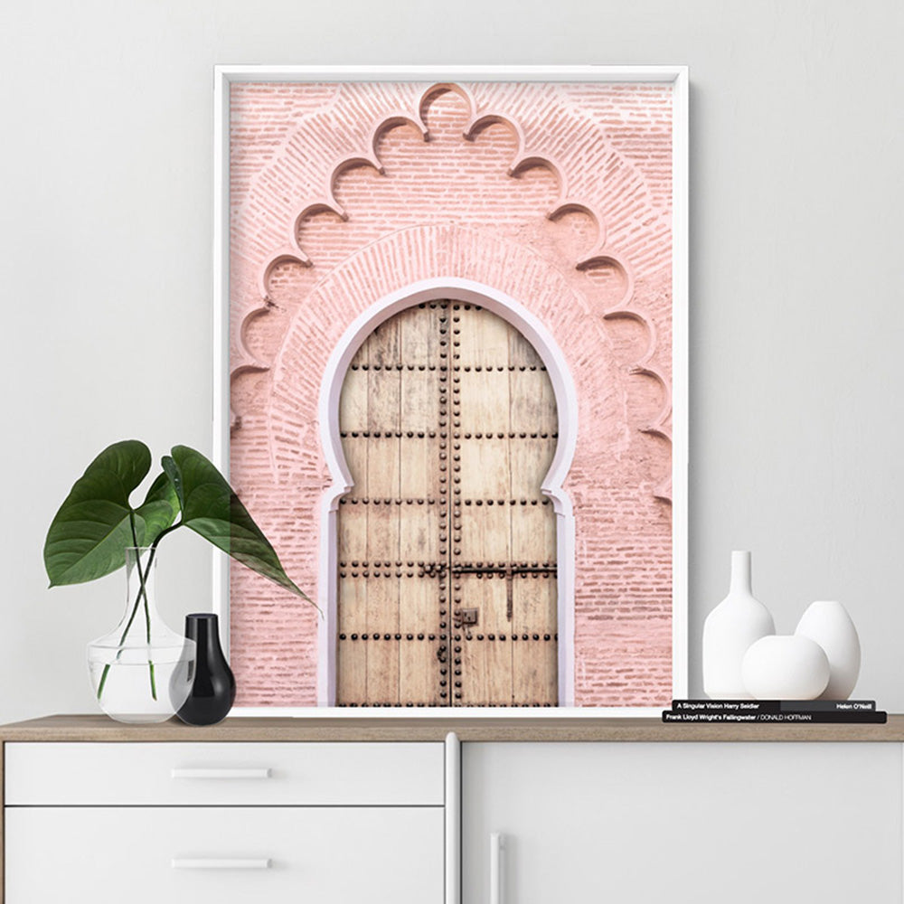 Blushing Arch Doorway Marrakech - Art Print, Poster, Stretched Canvas or Framed Wall Art Prints, shown framed in a room