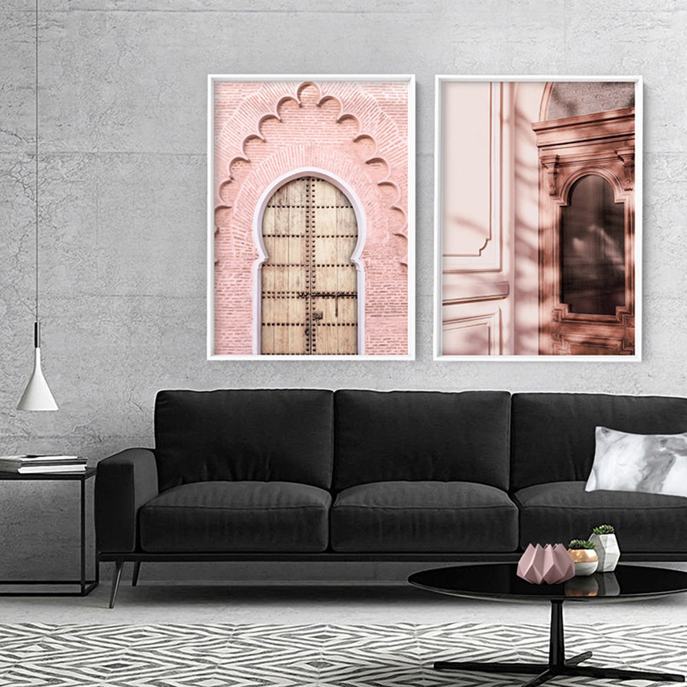 Blushing Arch Doorway Marrakech - Art Print, Poster, Stretched Canvas or Framed Wall Art, shown framed in a home interior space
