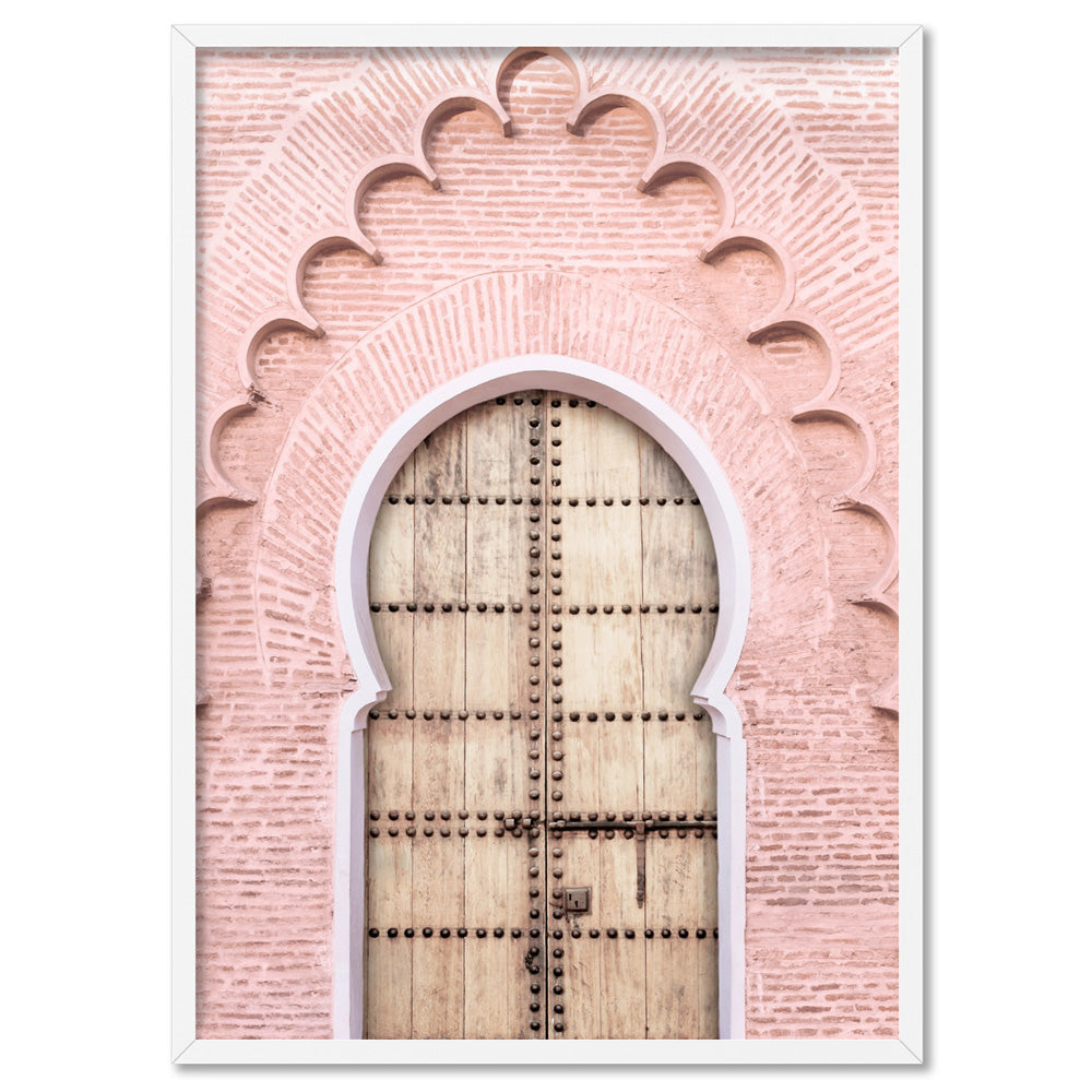Blushing Arch Doorway Marrakech - Art Print, Poster, Stretched Canvas, or Framed Wall Art Print, shown in a white frame