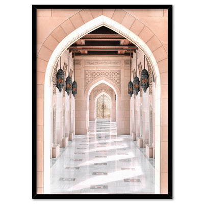 Moroccan Arch Entryway in Blush - Art Print, Poster, Stretched Canvas, or Framed Wall Art Print, shown in a black frame