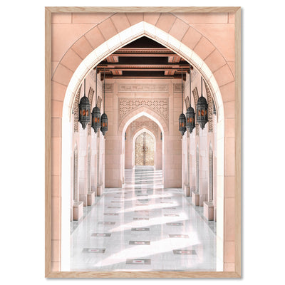 Moroccan Arch Entryway in Blush - Art Print, Poster, Stretched Canvas, or Framed Wall Art Print, shown in a natural timber frame
