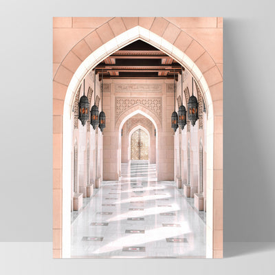 Moroccan Arch Entryway in Blush - Art Print, Poster, Stretched Canvas, or Framed Wall Art Print, shown as a stretched canvas or poster without a frame
