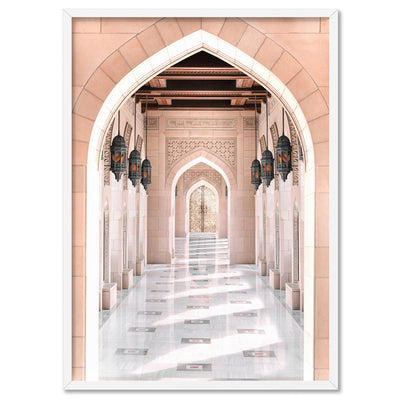 Moroccan Arch Entryway in Blush - Art Print, Poster, Stretched Canvas, or Framed Wall Art Print, shown in a white frame