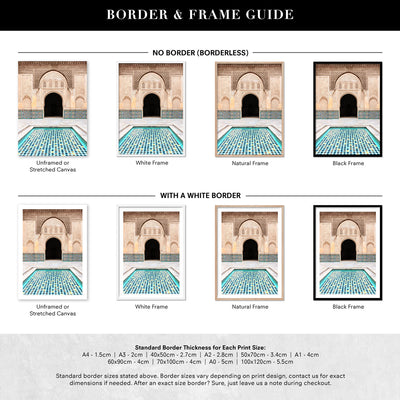 Azure Pool Marrakech - Art Print, Poster, Stretched Canvas or Framed Wall Art, Showing White , Black, Natural Frame Colours, No Frame (Unframed) or Stretched Canvas, and With or Without White Borders