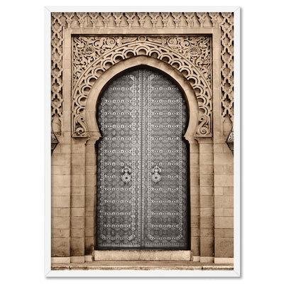 Moroccan Doorway in Brown - Art Print, Poster, Stretched Canvas, or Framed Wall Art Print, shown in a white frame