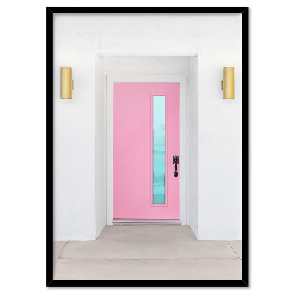 Palm Springs | Pink Door II - Art Print, Poster, Stretched Canvas, or Framed Wall Art Print, shown in a black frame
