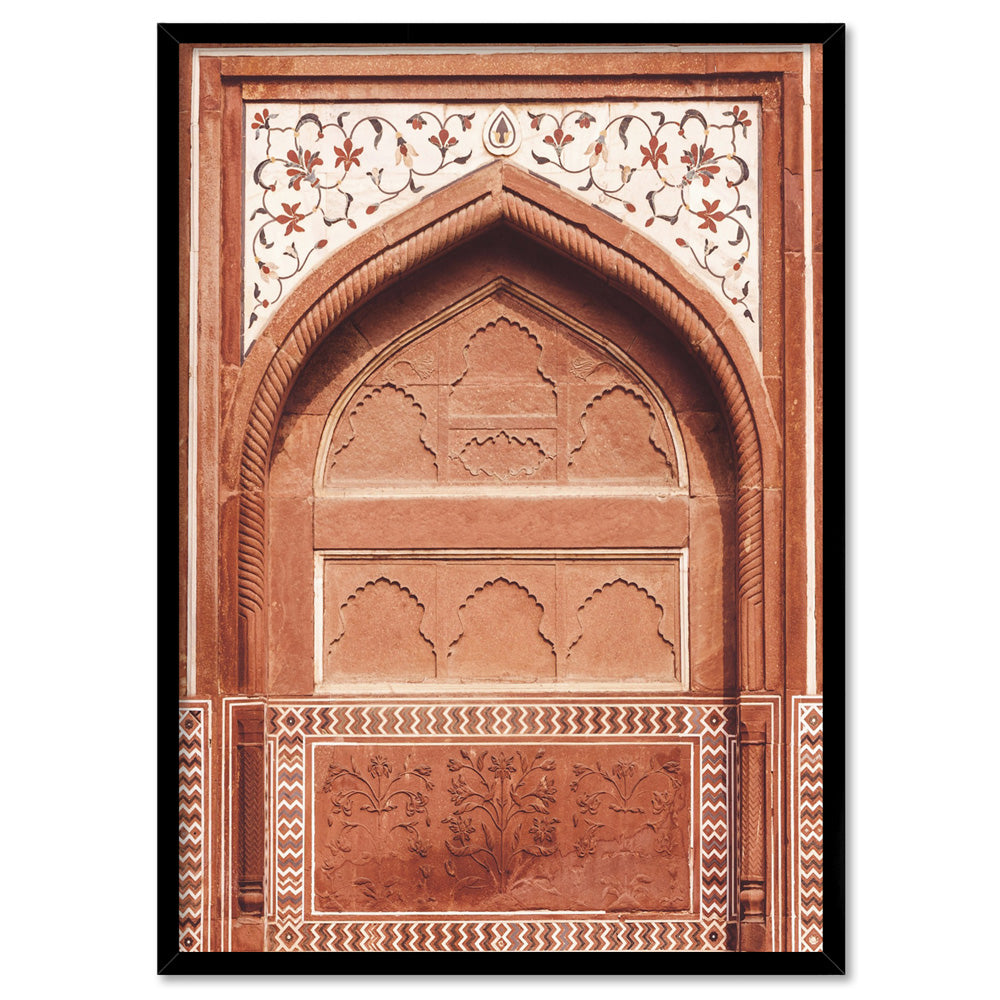 Burnt Orange Arch Old Jaipur - Art Print, Poster, Stretched Canvas, or Framed Wall Art Print, shown in a black frame