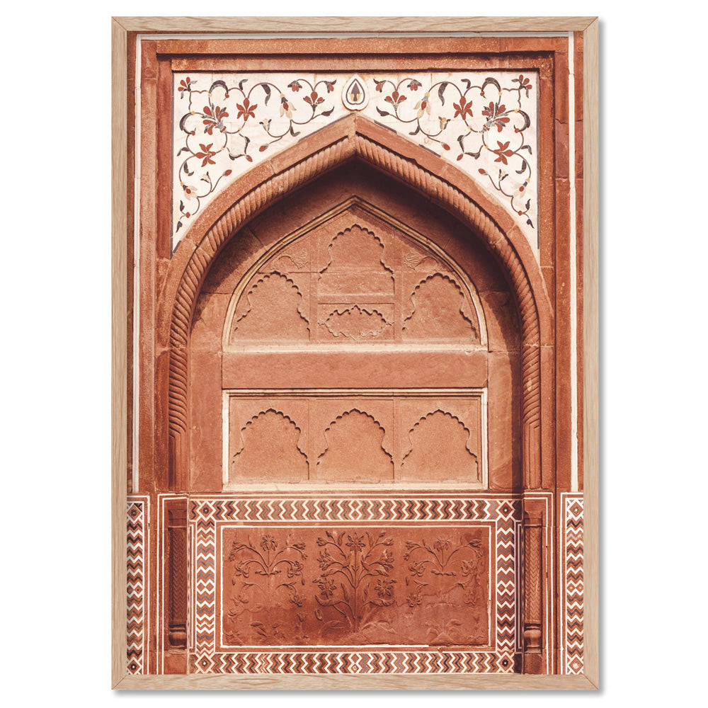 Burnt Orange Arch Old Jaipur - Art Print, Poster, Stretched Canvas, or Framed Wall Art Print, shown in a natural timber frame