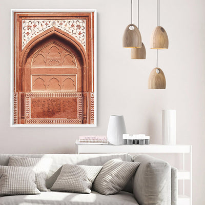 Burnt Orange Arch Old Jaipur - Art Print, Poster, Stretched Canvas or Framed Wall Art Prints, shown framed in a room