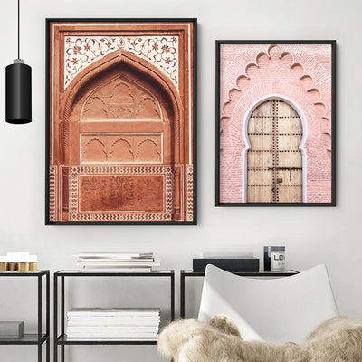 Burnt Orange Arch Old Jaipur - Art Print, Poster, Stretched Canvas or Framed Wall Art, shown framed in a home interior space