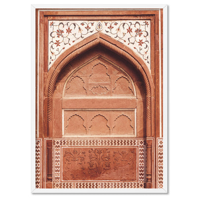 Burnt Orange Arch Old Jaipur - Art Print, Poster, Stretched Canvas, or Framed Wall Art Print, shown in a white frame