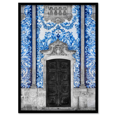 Doorway to Capela das Almas Porto - Art Print, Poster, Stretched Canvas, or Framed Wall Art Print, shown in a black frame