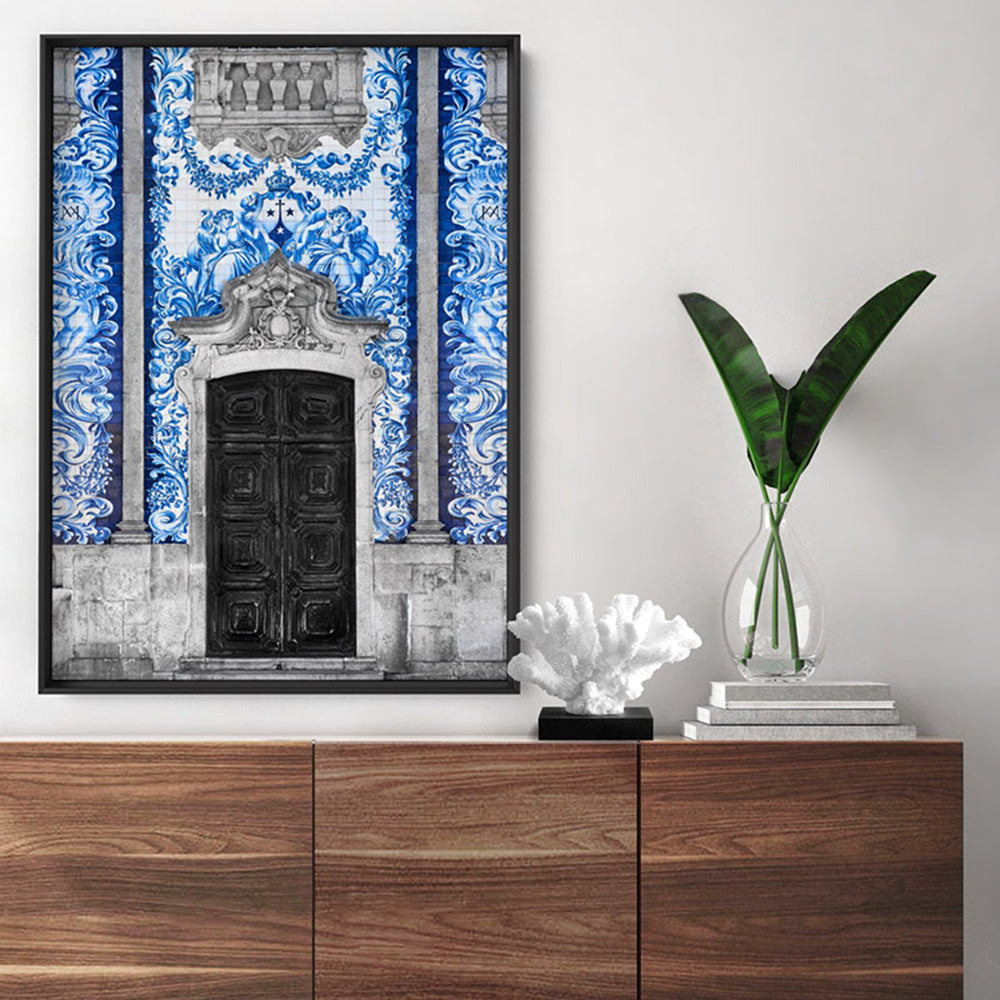 Doorway to Capela das Almas Porto - Art Print, Poster, Stretched Canvas or Framed Wall Art Prints, shown framed in a room