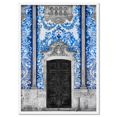 Doorway to Capela das Almas Porto - Art Print, Poster, Stretched Canvas, or Framed Wall Art Print, shown in a white frame