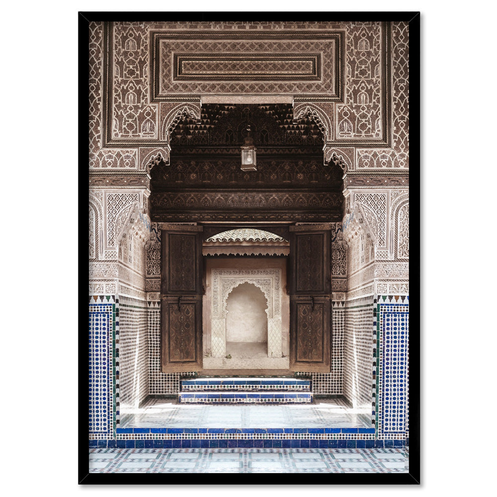 Ornate Carved Arch Passage Morocco - Art Print, Poster, Stretched Canvas, or Framed Wall Art Print, shown in a black frame