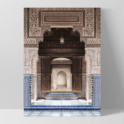 Ornate Carved Arch Passage Morocco - Art Print, Poster, Stretched Canvas, or Framed Wall Art Print, shown as a stretched canvas or poster without a frame