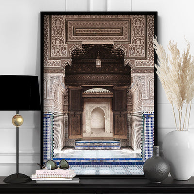 Ornate Carved Arch Passage Morocco - Art Print, Poster, Stretched Canvas or Framed Wall Art Prints, shown framed in a room