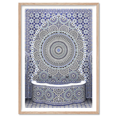 Blue Fountain Casablanca - Art Print, Poster, Stretched Canvas, or Framed Wall Art Print, shown in a natural timber frame