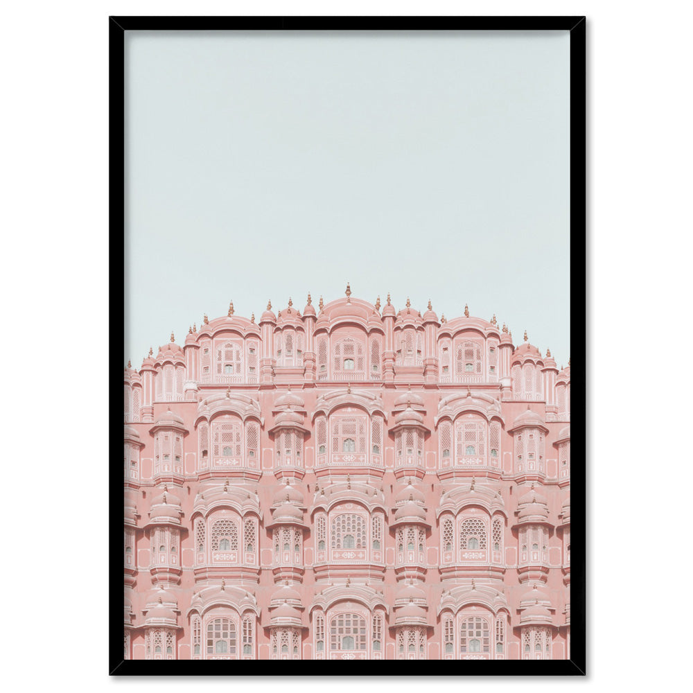 Palace of the Winds in Pastel - Art Print, Poster, Stretched Canvas, or Framed Wall Art Print, shown in a black frame
