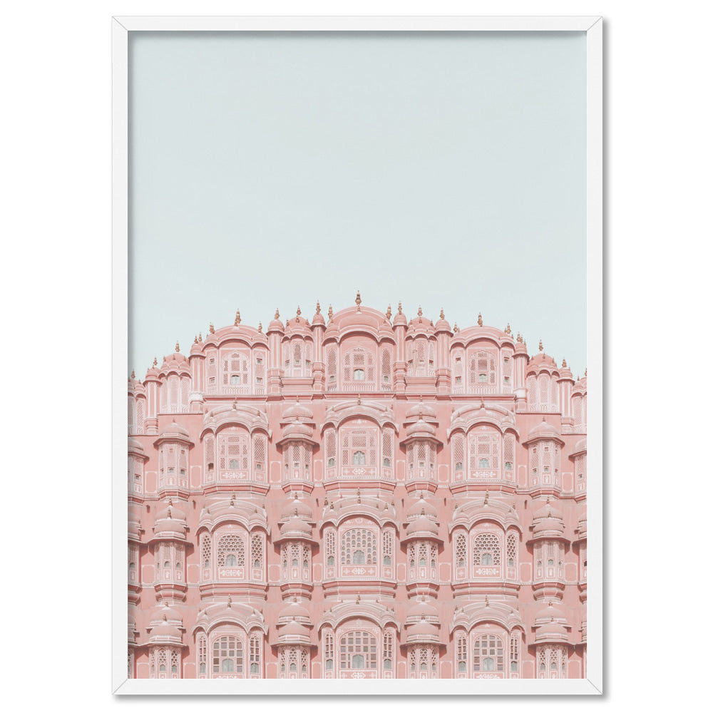 Palace of the Winds in Pastel - Art Print, Poster, Stretched Canvas, or Framed Wall Art Print, shown in a white frame