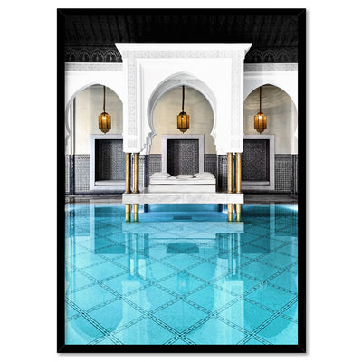 Oriental Poolside Luxe I - Art Print, Poster, Stretched Canvas, or Framed Wall Art Print, shown in a black frame