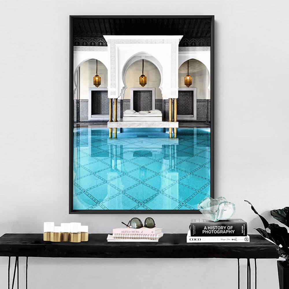 Oriental Poolside Luxe I - Art Print, Poster, Stretched Canvas or Framed Wall Art Prints, shown framed in a room