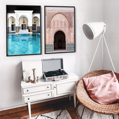 Oriental Poolside Luxe I - Art Print, Poster, Stretched Canvas or Framed Wall Art, shown framed in a home interior space