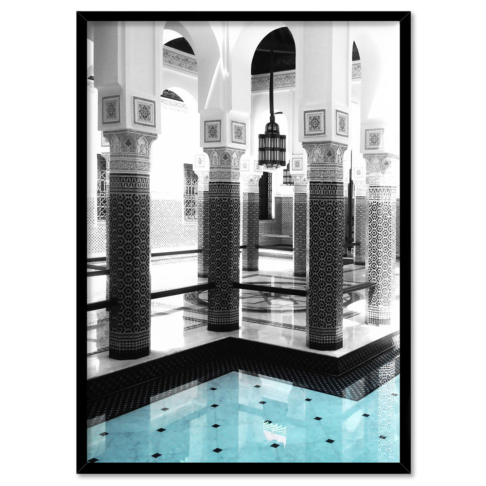 Oriental Poolside Luxe II - Art Print, Poster, Stretched Canvas, or Framed Wall Art Print, shown in a black frame