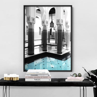 Oriental Poolside Luxe II - Art Print, Poster, Stretched Canvas or Framed Wall Art Prints, shown framed in a room