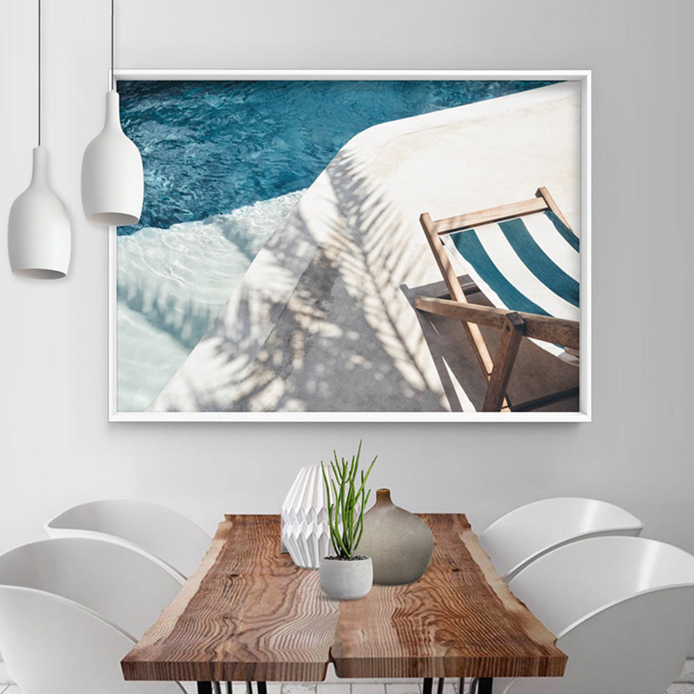 Daydreams by the Pool - Art Print, Poster, Stretched Canvas or Framed Wall Art Prints, shown framed in a room