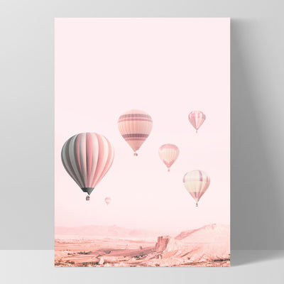 Hot Air Balloons in Blush  - Art Print, Poster, Stretched Canvas, or Framed Wall Art Print, shown as a stretched canvas or poster without a frame