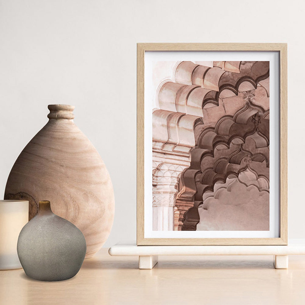 Agra Ornate Arches in Blush I  - Art Print, Poster, Stretched Canvas or Framed Wall Art Prints, shown framed in a room
