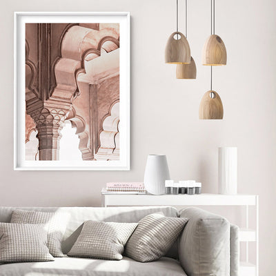 Agra Ornate Arches in Blush II  - Art Print, Poster, Stretched Canvas or Framed Wall Art Prints, shown framed in a room