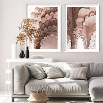 Agra Ornate Arches in Blush II  - Art Print, Poster, Stretched Canvas or Framed Wall Art, shown framed in a home interior space
