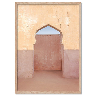 Moroccan Arch Doorway in the Desert - Art Print, Poster, Stretched Canvas, or Framed Wall Art Print, shown in a natural timber frame