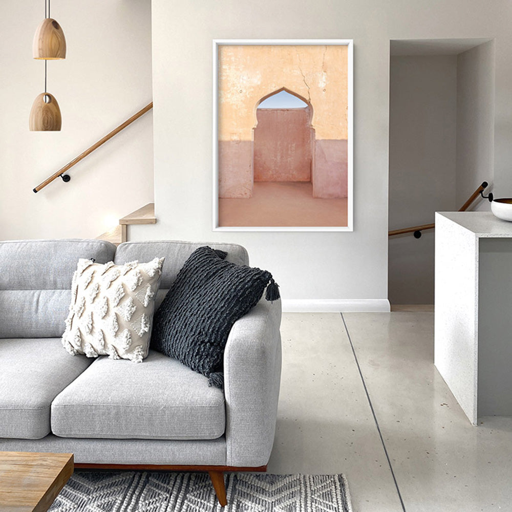 Moroccan Arch Doorway in the Desert - Art Print, Poster, Stretched Canvas or Framed Wall Art Prints, shown framed in a room