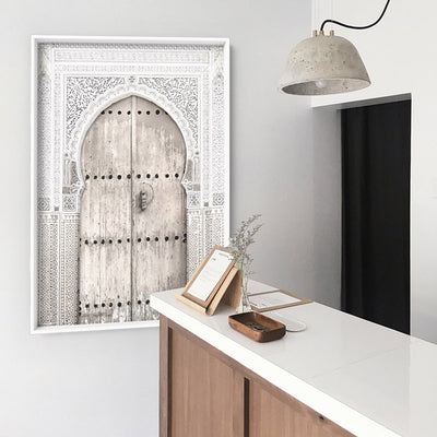 Doorway in Neutral Tones Morocco - Art Print, Poster, Stretched Canvas or Framed Wall Art Prints, shown framed in a room